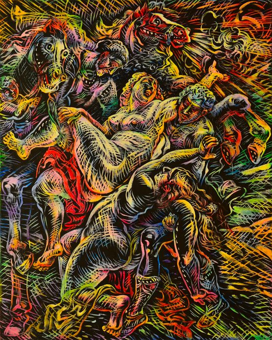 Rereading Art History Series - Rubens Rape of the Daughters of Leucippus by Luo Zhongli contemporary artwork Painting