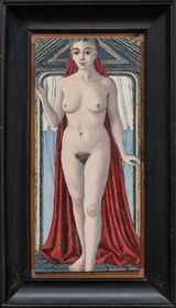 Nu au manteau rouge by Paul Delvaux contemporary artwork painting
