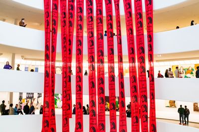 Blood-red Banners Fall at Guggenheim to Protest Iran Violence