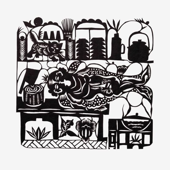 Fish on a chopping board Human suffering depression and helplessness are like a beheaded fish on a chopping board but at this very moment we are still happy by Xiyadie contemporary artwork Works on Paper