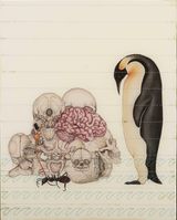 The Enemy Within Penguin human brain skull  bones ant by Anila Quayyum Agha contemporary artwork drawing mixed media works on paper