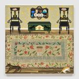 Living Room with Antique Chairs and Anais Nin Rug by Anne Buckwalter contemporary artwork painting