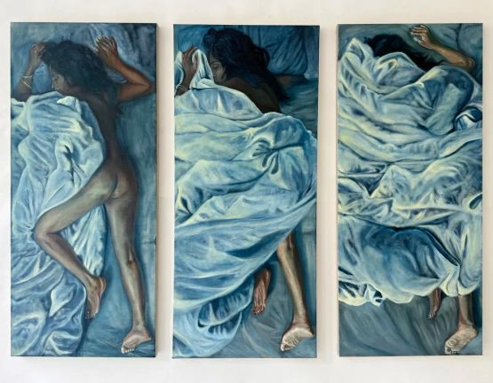 Cuddling in three folds by Bhasha Chakrabarti contemporary artwork Painting