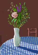 4th February 2021 Flowers in a White Vase with Chair by David Hockney contemporary artwork works on paper