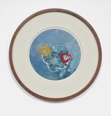 The yellow red and ghost flower blue planet by Elizabeth Ibarra contemporary artwork painting works on paper