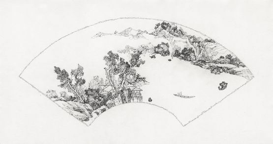 Fan painting The Return Crossing   by Li Qing contemporary artwork Drawing