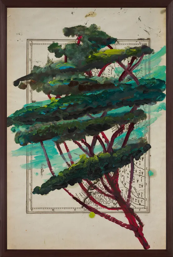 Portrait of Italy Through Its Trees Painting on Map XIX by Julian Schnabel contemporary artwork Works on Paper