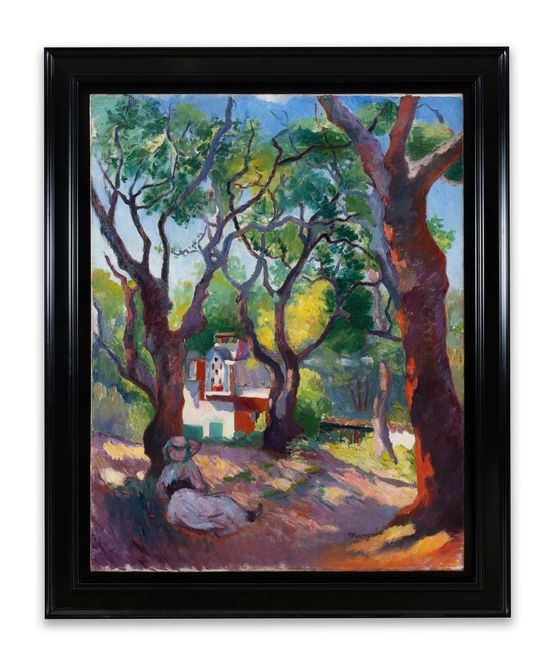 Jeanne pres du pigeonnier de la villa Demiere a Saint-Tropez by Henri Manguin contemporary artwork Painting