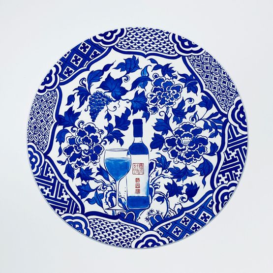 My Little Paris in Blue-and-White Series - Wine by Angel Hui contemporary artwork Painting