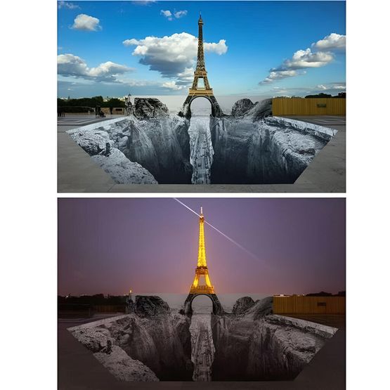 Trompe loeil Les Falaises du Trocadero Set of 2 by JR contemporary artwork Print