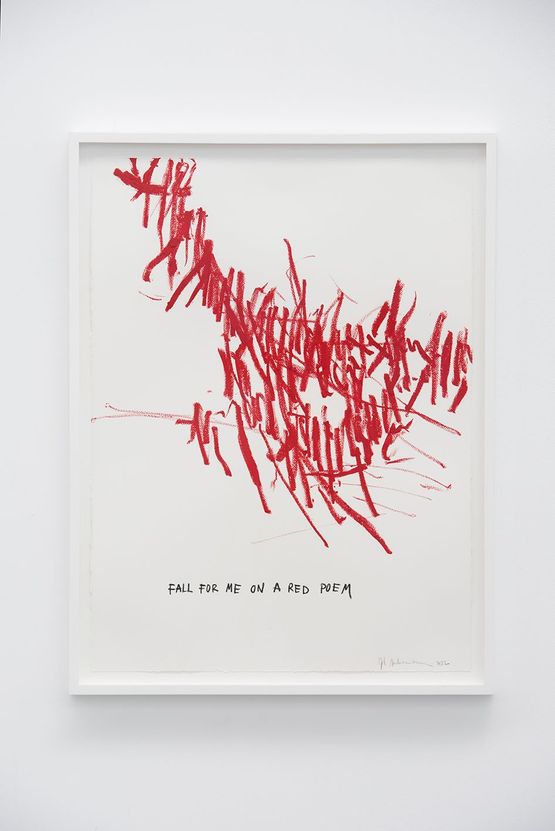 FALL FOR ME ON A RED POEM by Joel Andrianomearisoa contemporary artwork Works on Paper