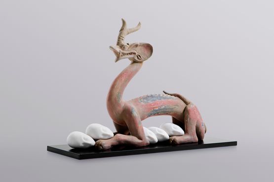 Eternity-Six Dynasties Period Painted Earthenware Dragon Sleeping Muse by Xu Zhen contemporary artwork Sculpture