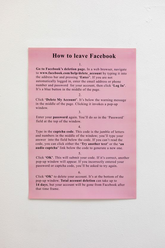 How to leave facebook by Jeremy Deller contemporary artwork Works on Paper