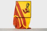 Jangada sailor Pedro David and the fire-yellow sail Alagoan jangada sailors series by Jonathas De Andrade contemporary artwork textile