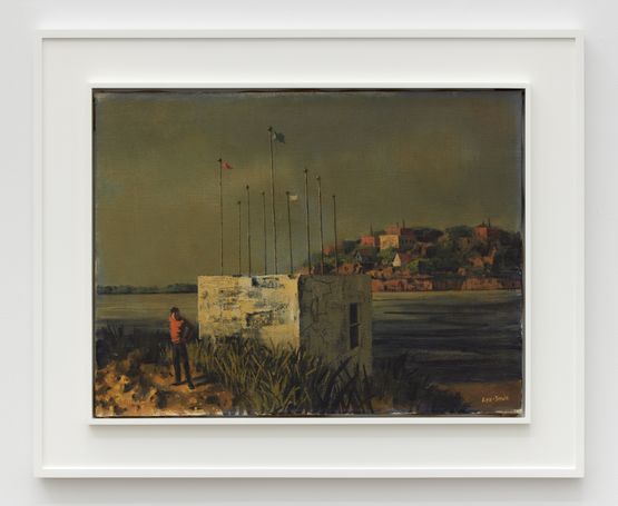 Untitled Man in Red Shirt at the Shore by Hughie Lee-Smith contemporary artwork Painting