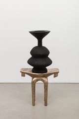black eclipse on golden stool by Lina Iris Viktor contemporary artwork drawing sculpture
