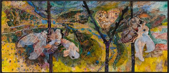 Cicadas hatching by the chain of ponds - Bibbaringa by John Wolseley contemporary artwork Painting