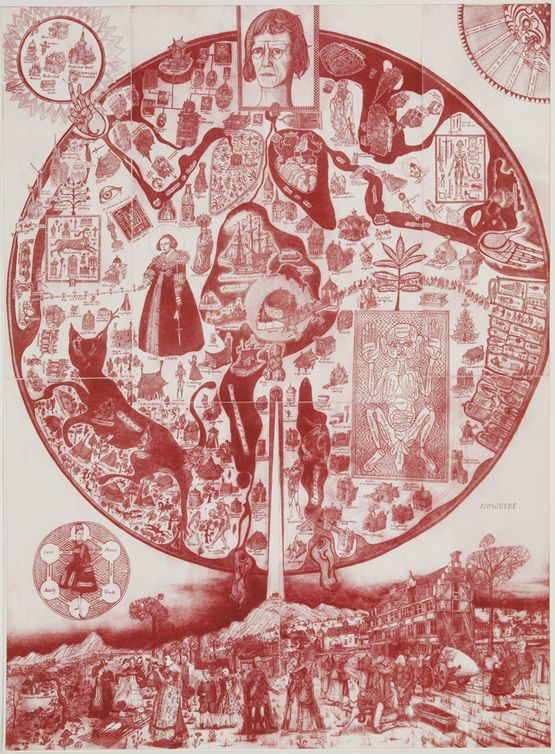 Map of Nowhere red by Grayson Perry contemporary artwork Print