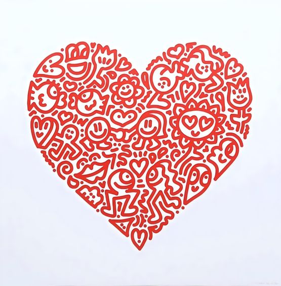 Holding Hands Red Heart by Mr Doodle contemporary artwork Print
