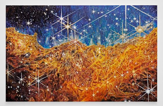 Cosmic Cliffs Young Stars Outbursts in Carina Nebula as taken by the James Webb Space Telescope by Keith Mayerson contemporary artwork Painting