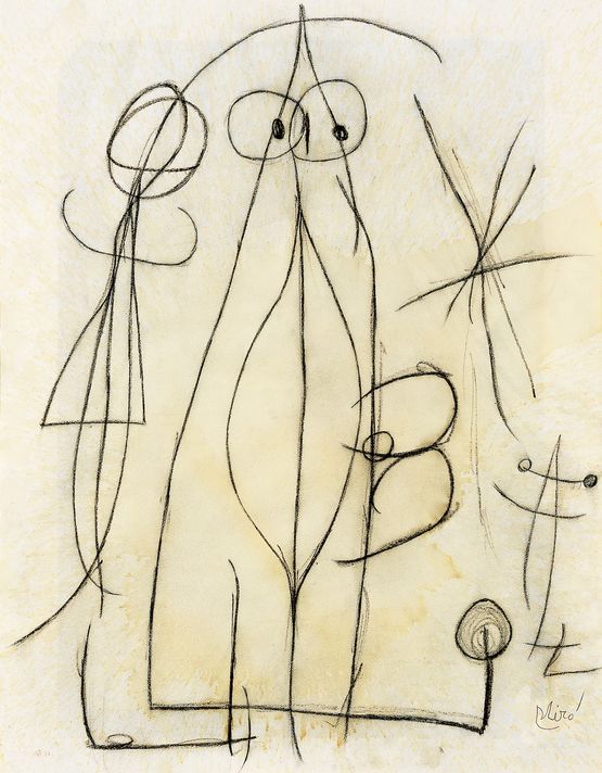 Femme attrapant un oiseau attire par le sexe beant de cette femme a lombre dune etoile by Joan Miro contemporary artwork Works on Paper