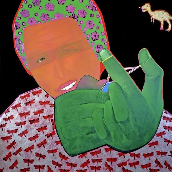 La Chasse au Dinosaure by Khaled Takreti contemporary artwork Painting