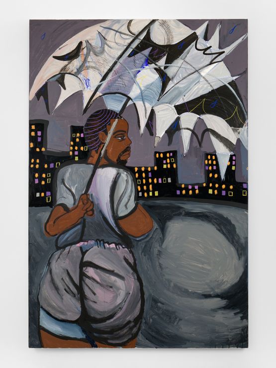 Umbrella Captured in Stormy Wind by Jonathan Lyndon Chase contemporary artwork Painting