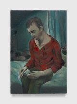 Ale in his moms bedroom after Corot by Louis Fratino contemporary artwork painting