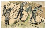 Heuende Bauern by Ernst Ludwig Kirchner contemporary artwork painting works on paper drawing
