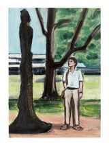 Man and Sculpture Santiniketan by Matthew Krishanu contemporary artwork painting works on paper