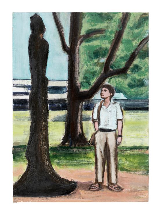Man and Sculpture Santiniketan by Matthew Krishanu contemporary artwork Painting