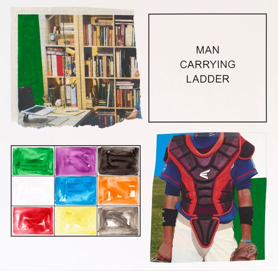 Storyboard In 4 Parts Arm Of Chair With Mans Hand Resting On His Knee by John Baldessari contemporary artwork Mixed Media