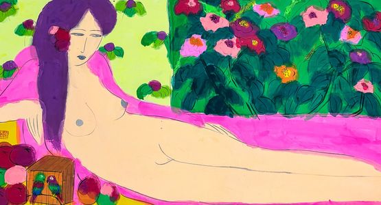 Reclining Nude with Dark Red Hair by Walasse Ting contemporary artwork Painting