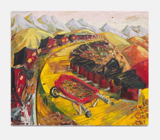 Red Wheelbarrow red houses by Ken Taylor Reynaga contemporary artwork Painting