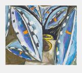 Calla Lilies blue dotted by Ken Taylor Reynaga contemporary artwork painting works on paper