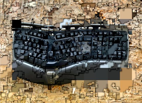 A shot computer keyboard sliced by Exonemo contemporary artwork Sculpture