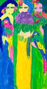 Three Delighted Beauties by Walasse Ting contemporary artwork painting works on paper