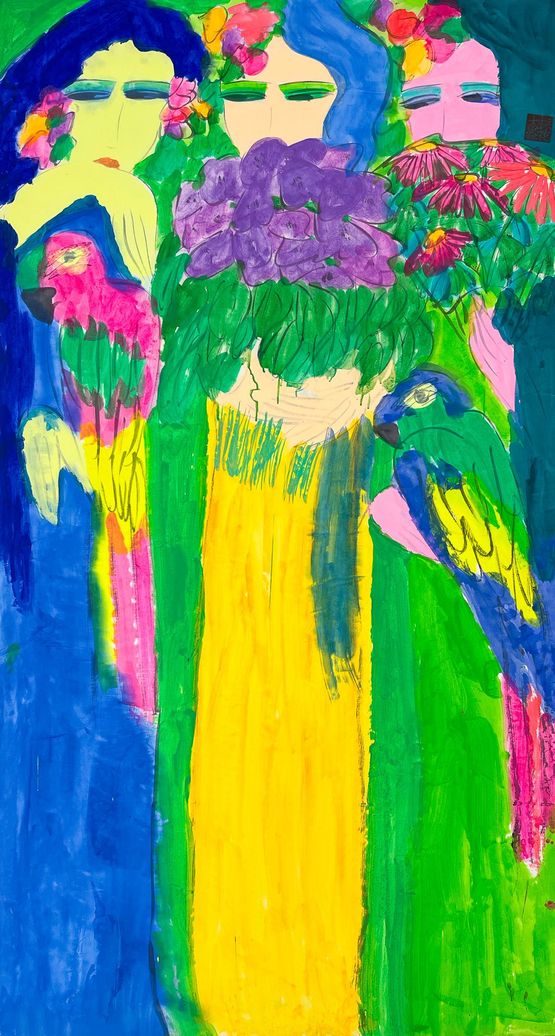 Three Delighted Beauties by Walasse Ting contemporary artwork Painting