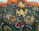 Lion Cub and Staring Game -Blue- by Miwa Komatsu contemporary artwork painting