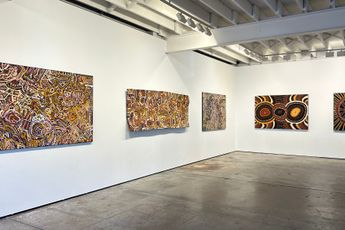 Contemporary art exhibition Munupi Arts Ngini Ngarwulla Kirrijipuni Our Clay - Natural Ochres for Painting and Story at Martin Browne Contemporary Sydney Australia