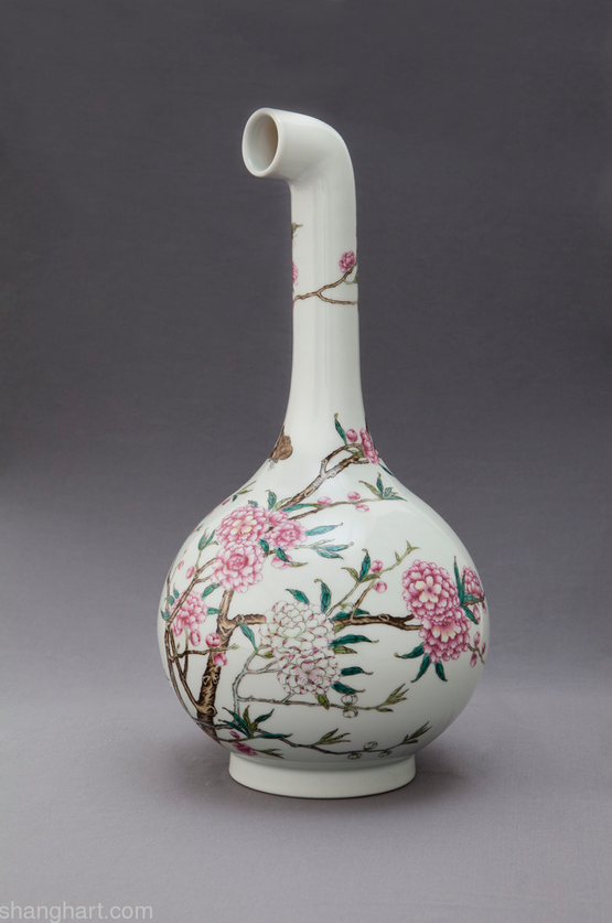 MadeIn Curved Vase - Famille-Rose Vase with a Straight Neck and Peach Blossom Design Yongzheng Period Qing Dynasty by Xu Zhen contemporary artwork Sculpture
