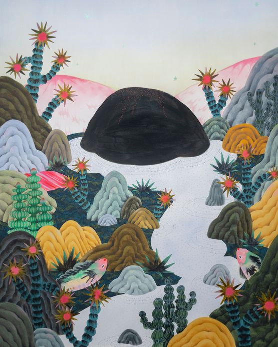 Strange Rock and Misfit Curious Fish by Duairak Padungvichean contemporary artwork Works on Paper