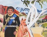 Royal self-portrait with dingo by Vincent Namatjira contemporary artwork painting works on paper