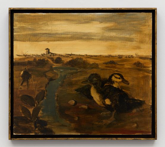 Untitled Paesaggio con figure umane e anatroccoli by Luigi Zuccheri contemporary artwork Painting