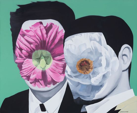 Hollyhock and Pure Daisies by Yue Minjun contemporary artwork Painting