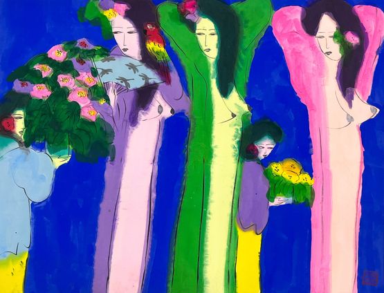Five Charming and Alluring Women by Walasse Ting contemporary artwork Painting