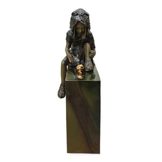 Girl Feeding A Golden Snail by Kim Simonsson contemporary artwork Sculpture