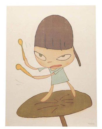 Marching on a butterbur leaf by Yoshitomo Nara contemporary artwork print