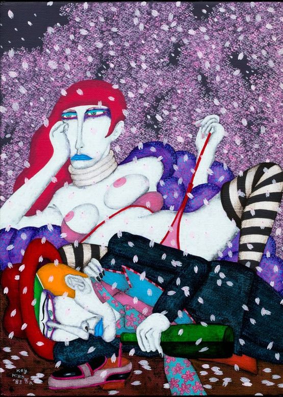 Cherry Blossoms in the Night at Koiso by Key Hiraga contemporary artwork Painting