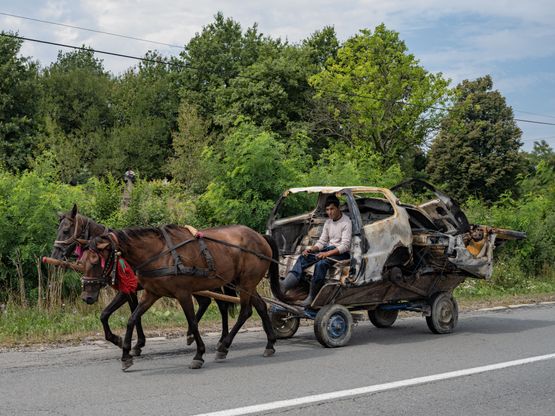 Timbo in His Horse-Drawn Car Romania by Lucas Foglia contemporary artwork Print